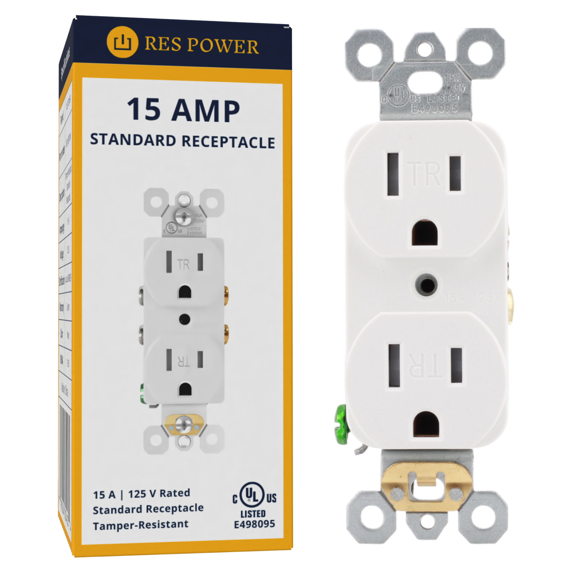 RES POWER 15A 125V Tamper-Resistant Standard Duplex Receptacle cULus listed white