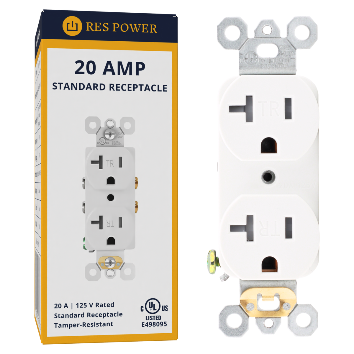 RES POWER 20A 125V Tamper-Resistant Standard Duplex Receptacle cULus Listed White