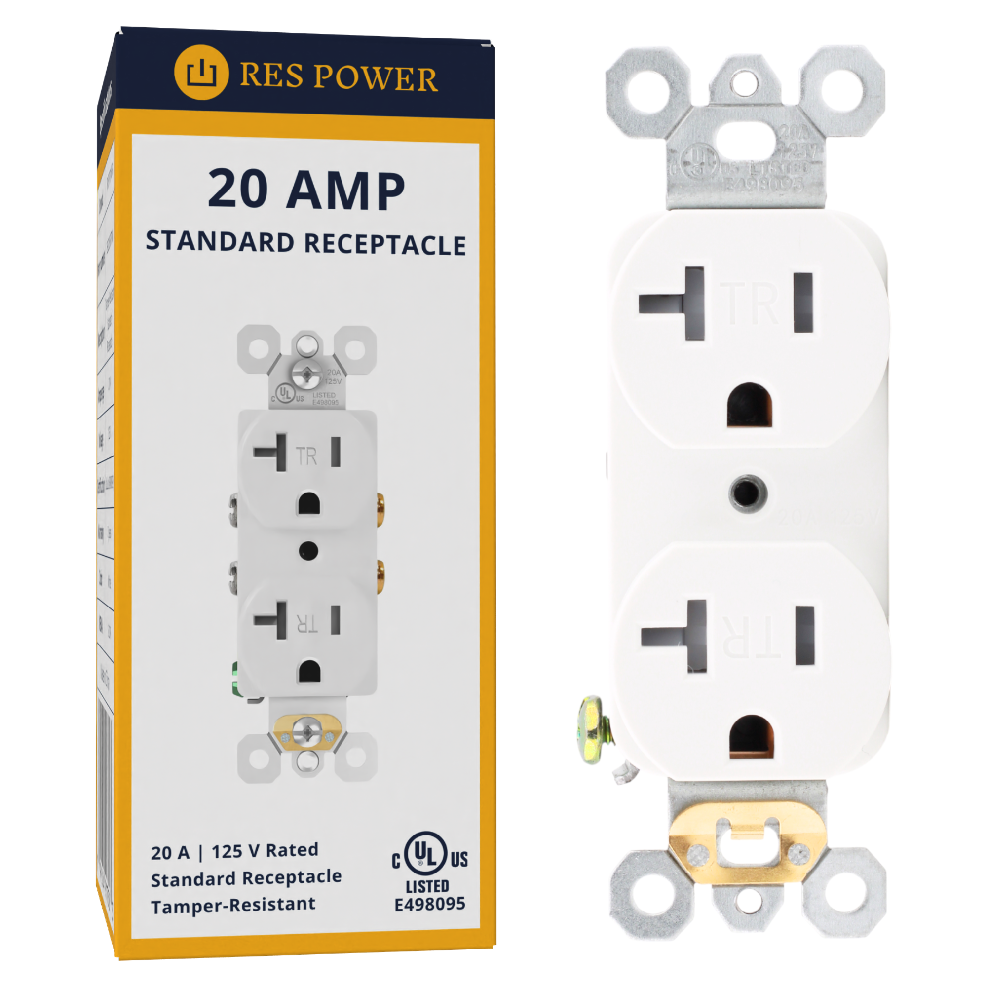 RES POWER 20A 125V Tamper-Resistant Standard Duplex Receptacle cULus Listed White