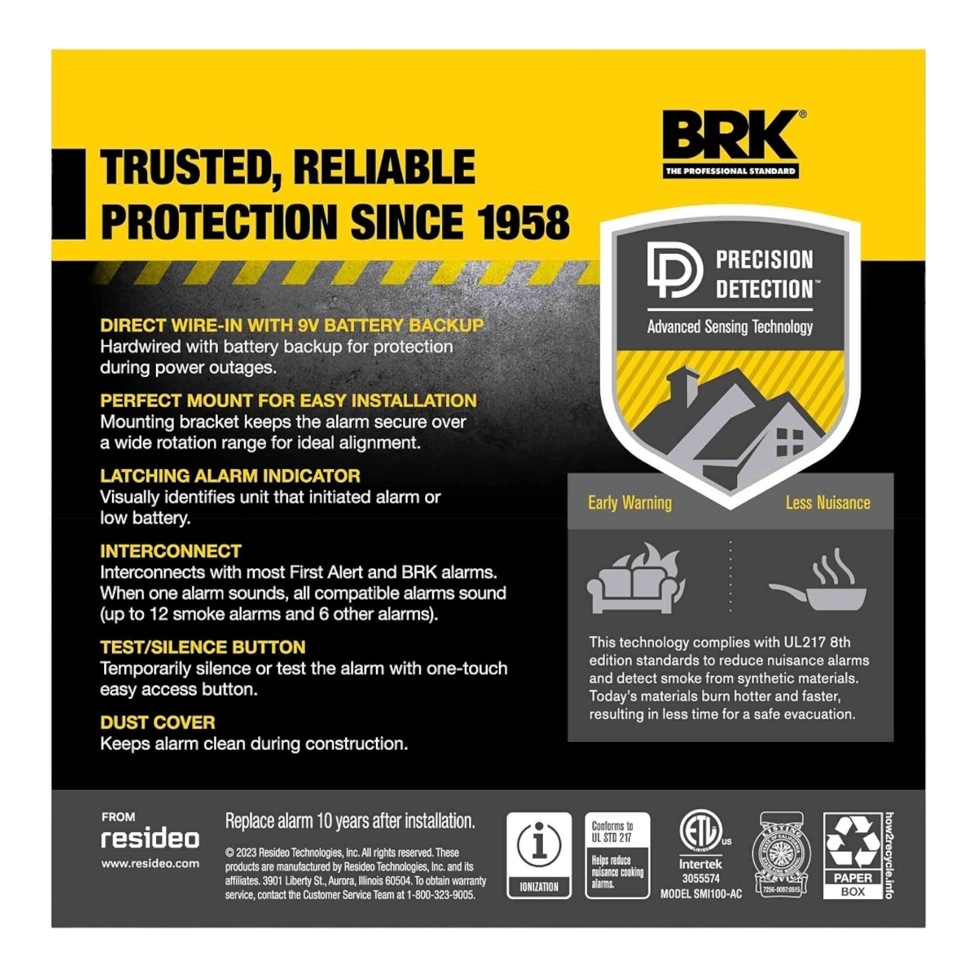 BRK SMI100-AC Hardwire Smoke Alarm 85dB Battery Backup Ionization UL - Image 3