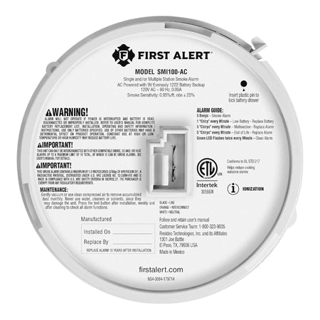 BRK SMI100-AC Hardwire Smoke Alarm 85dB Battery Backup Ionization UL - Image 6
