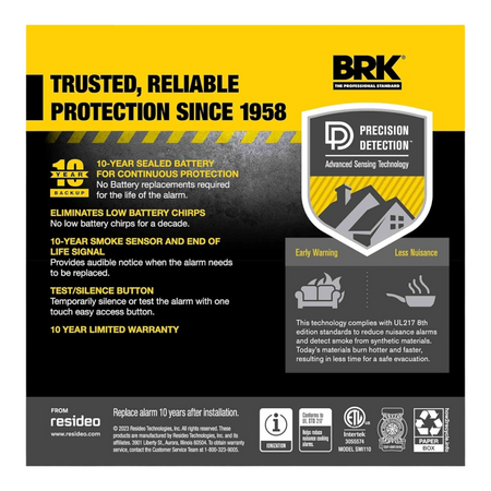 BRK SMI110 10-Year Battery Smoke Alarm 6 Pack UL Listed - Image 3