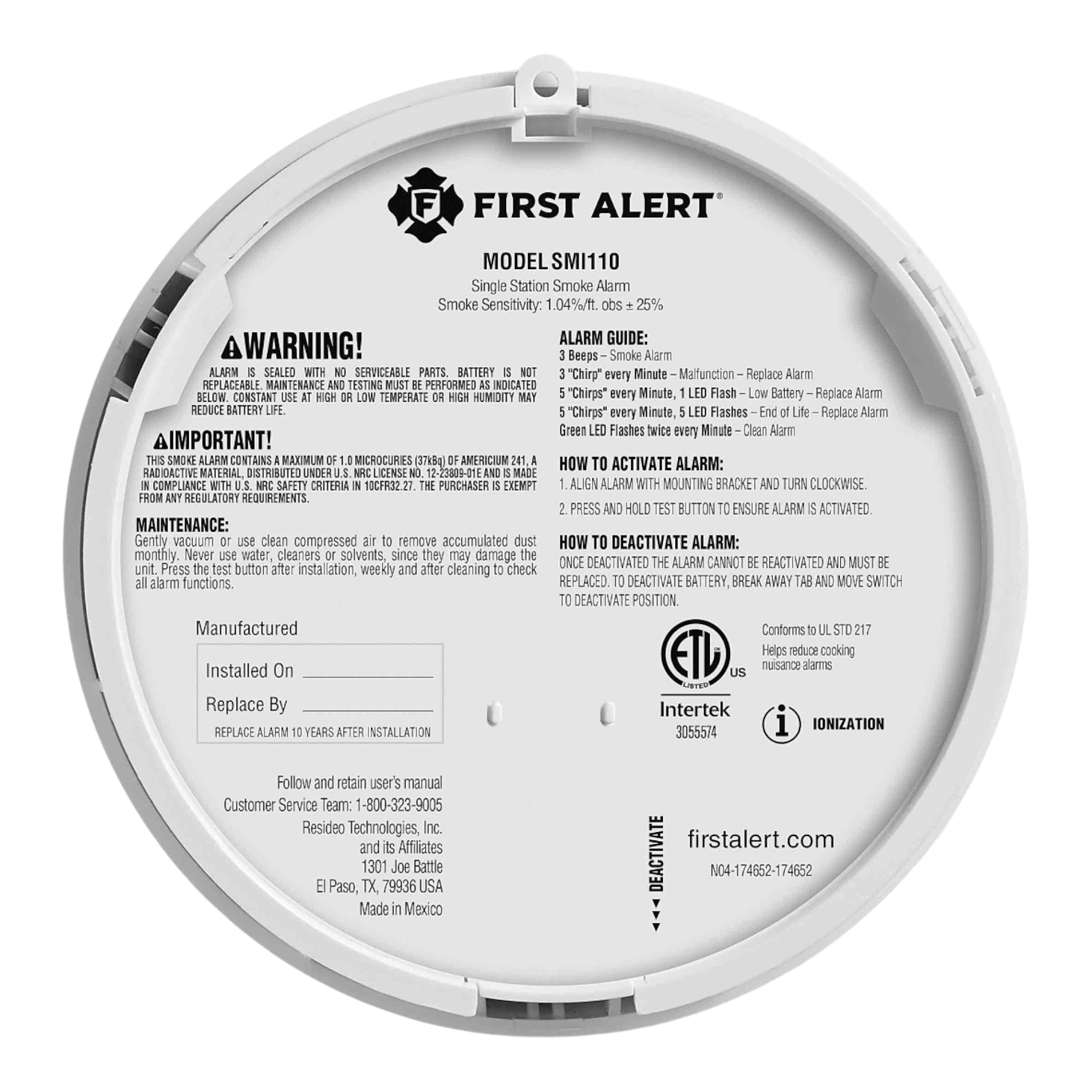 BRK SMI110 10-Year Battery Ionization Smoke Alarm - Image 3
