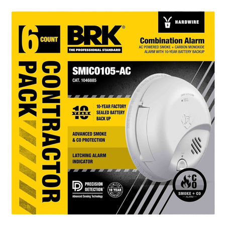 BRK 6-PACK SMICO105-AC, Hardwired Smoke & CO Alarm with 10-Year Battery Backup, Electrochemical and Ionization Sensors - Image 2