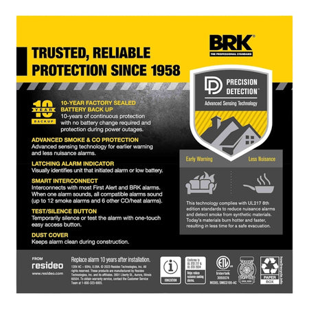 BRK 6-PACK SMICO105-AC, Hardwired Smoke & CO Alarm with 10-Year Battery Backup, Electrochemical and Ionization Sensors - Image 7