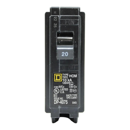 Square D HOM120, 20A, 120/240V, 1-Pole, 10kA, Standard Miniature Circuit Breaker, Plug-In, for Homeline Panels - Image 2