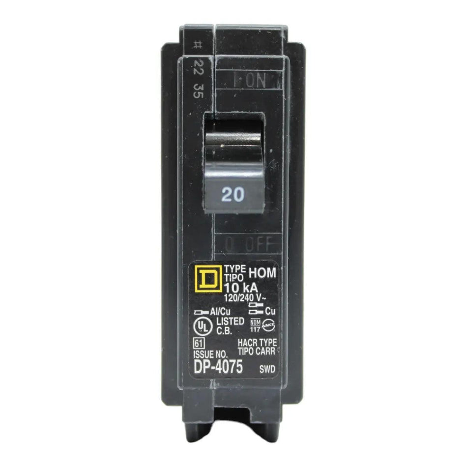 Square D HOM120, 20A, 120/240V, 1-Pole, 10kA, Standard Miniature Circuit Breaker, Plug-In, for Homeline Panels - Image 2