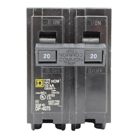 Square D HOM220, 20A, 120/240V, 2-Pole, 10kA, Standard Circuit Breaker, Plug-In, for Homeline Load Centers - Image 2