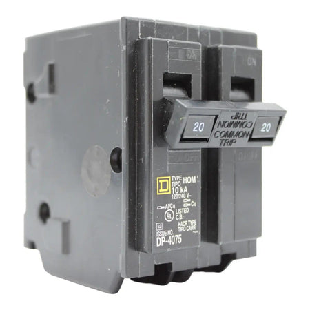 Square D HOM220, 20A, 120/240V, 2-Pole, 10kA, Standard Circuit Breaker, Plug-In, for Homeline Load Centers