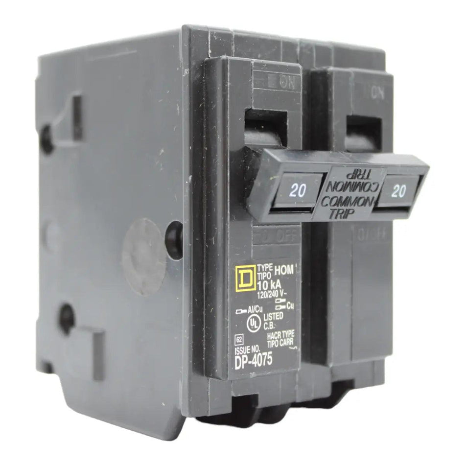 Square D HOM220, 20A, 120/240V, 2-Pole, 10kA, Standard Circuit Breaker, Plug-In, for Homeline Load Centers