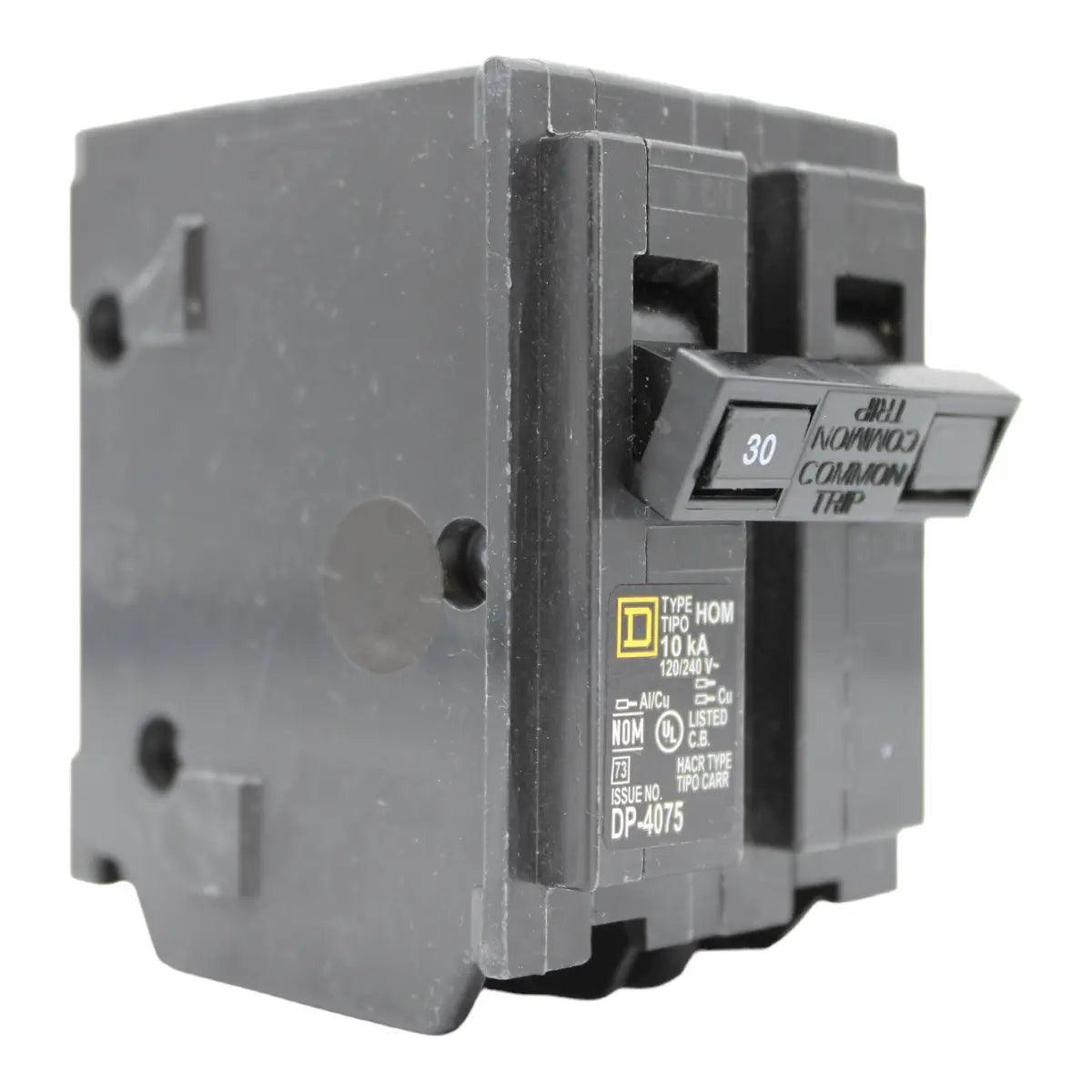 Square D HOM230, 30A, 120/240V, 2-Pole, 10kA, Standard Miniature Circuit Breaker, Plug-In, for Homeline Panels