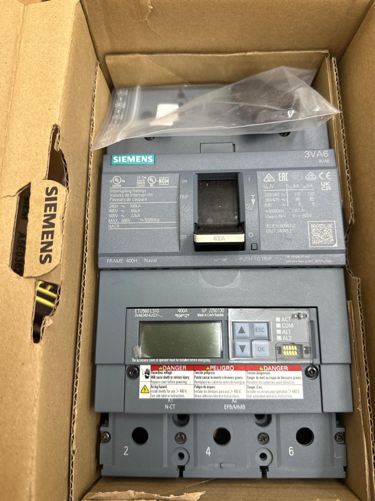 Siemens 3VA6340-6JQ31 SENTRON 400A 3-Pole 600V Molded Case Circuit Breaker — alternate product view 2