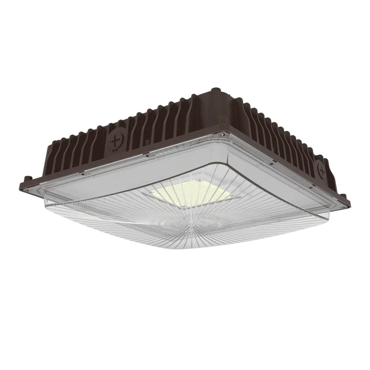 Halco 39900 CSP-28-CS-U-BZ bronze slim LED canopy light, angled view