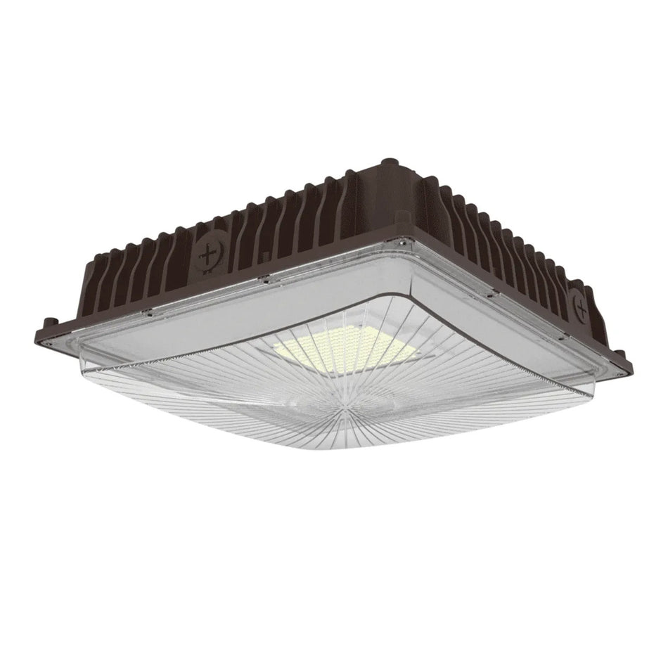 Halco 39900 CSP-28-CS-U-BZ bronze slim LED canopy light, angled view